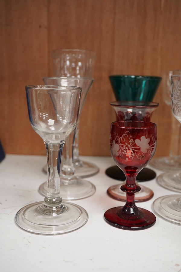 A small collection of 18th century and later glasses, tallest 15.5cm high(14)